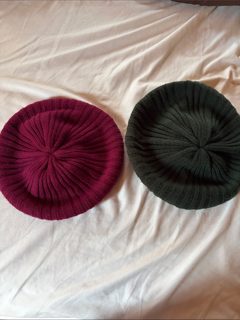 Set of 2 isotopes hat Dark Green Ribbed Knit Beret and one Burgundy